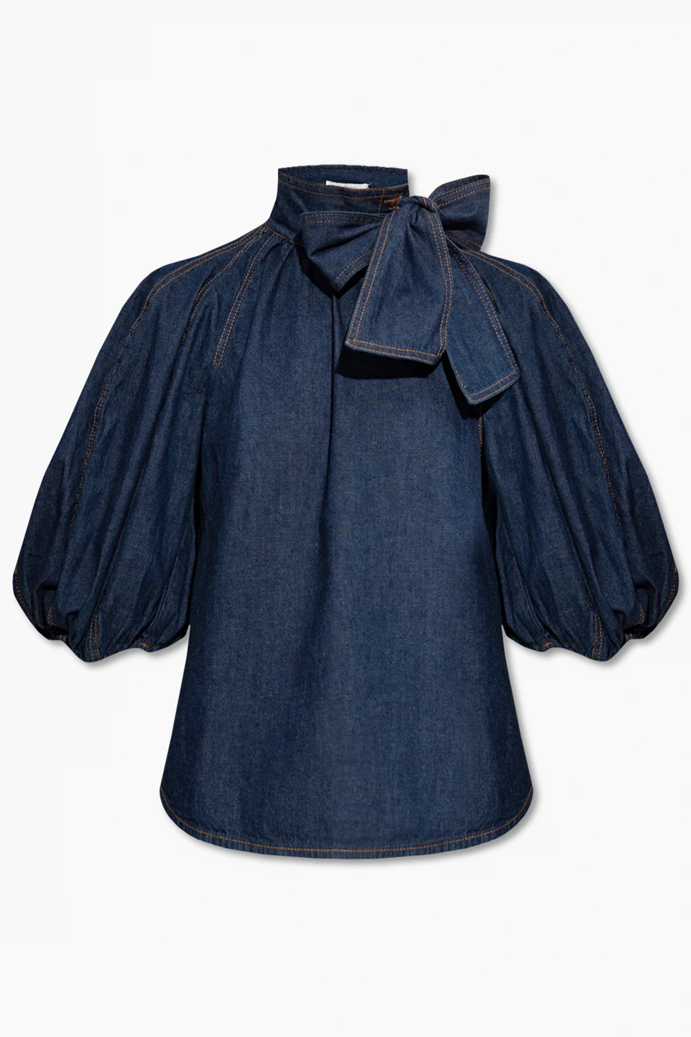Denim top with puff sleeves