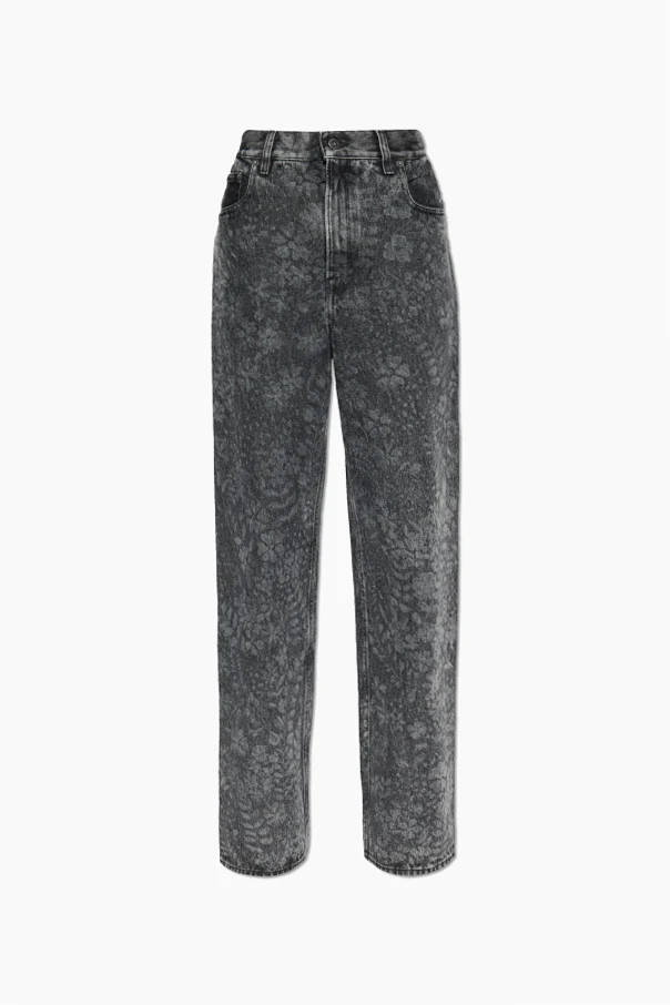 SZARY Jeansy typu ‘straight’ z motywem kwiatowym