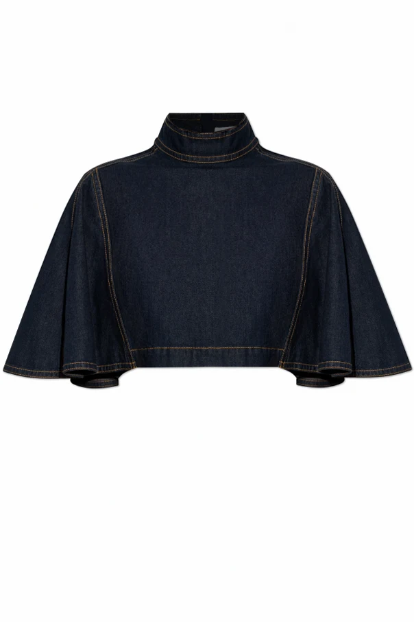 MARINEBLAU Jeans-Top mit Stehkragen
