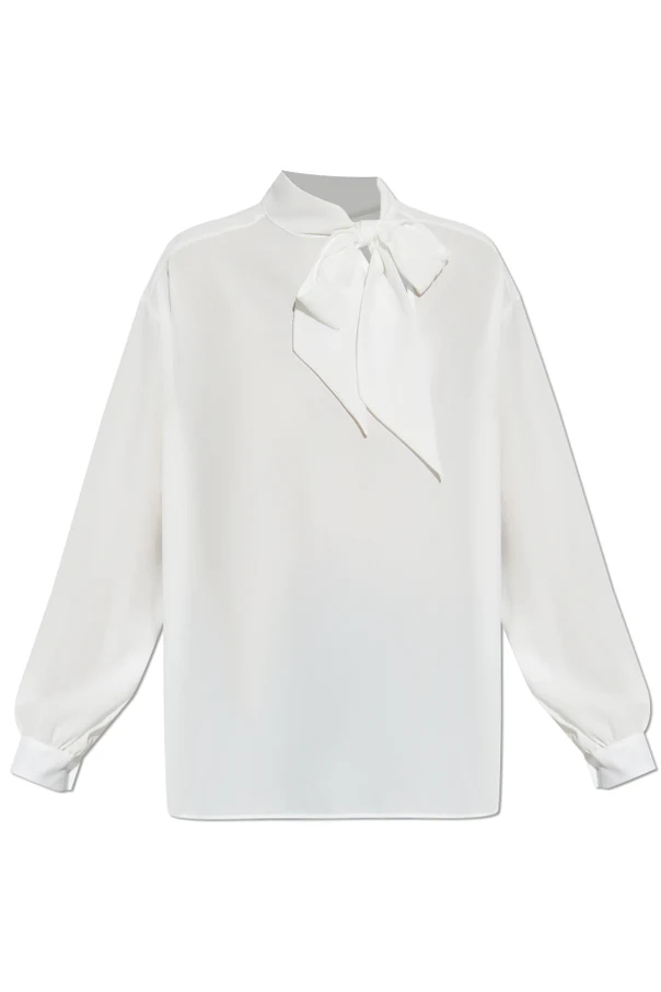 WHITE Top with decorative tie at the neckline