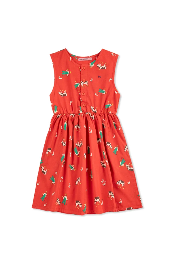 RED Cotton dress with print