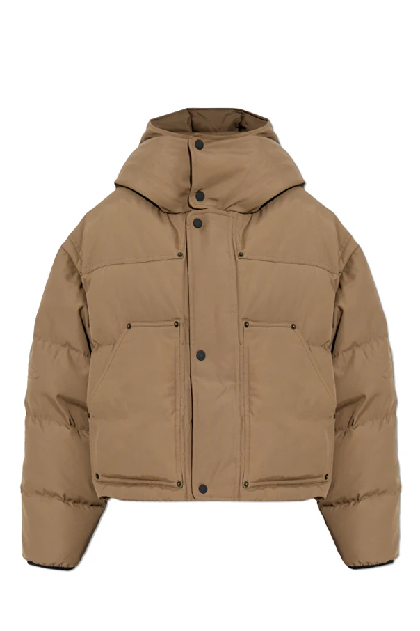 BRĄZOWY Puchowa kurtka z logo
