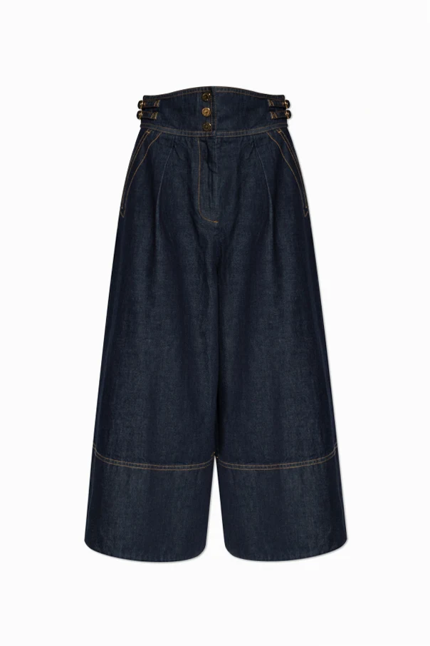 GRANATOWY Jeansy z szerokimi nogawkami