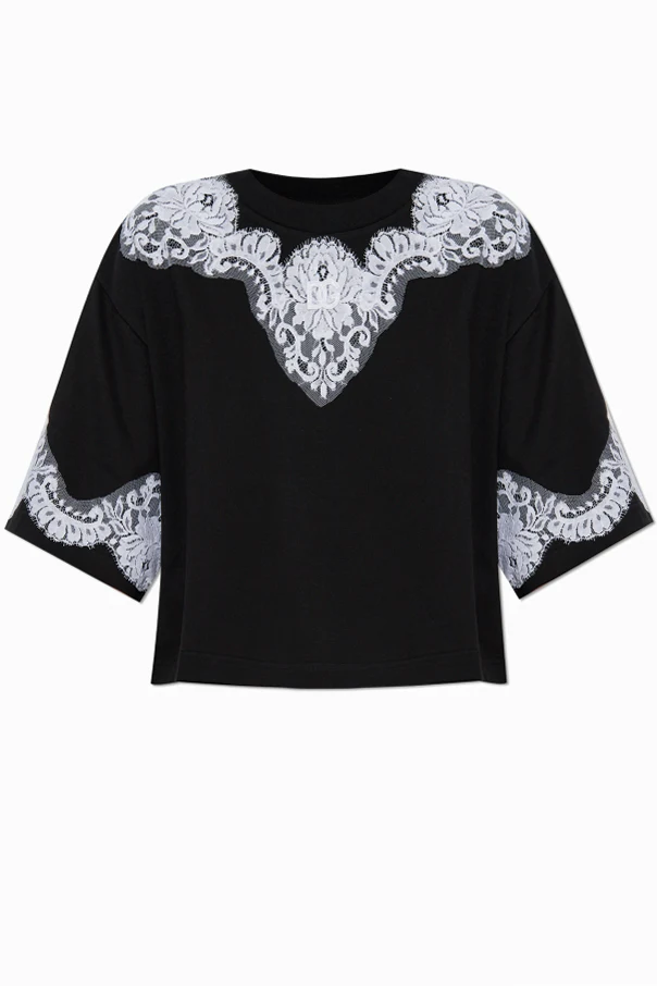 SCHWARZ T-Shirt mit Spitzeneinsätzen