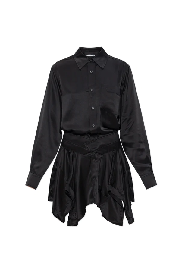 SCHWARZ Seidenkleid mit asymmetrischem Saum