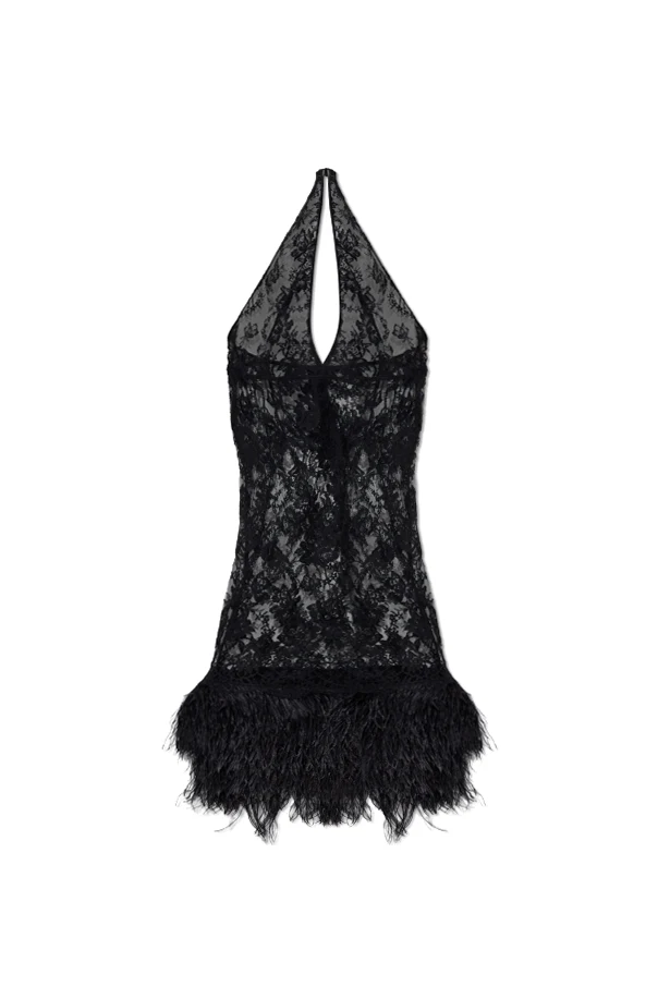 SCHWARZ Spitzenkleid mit Federn strucia