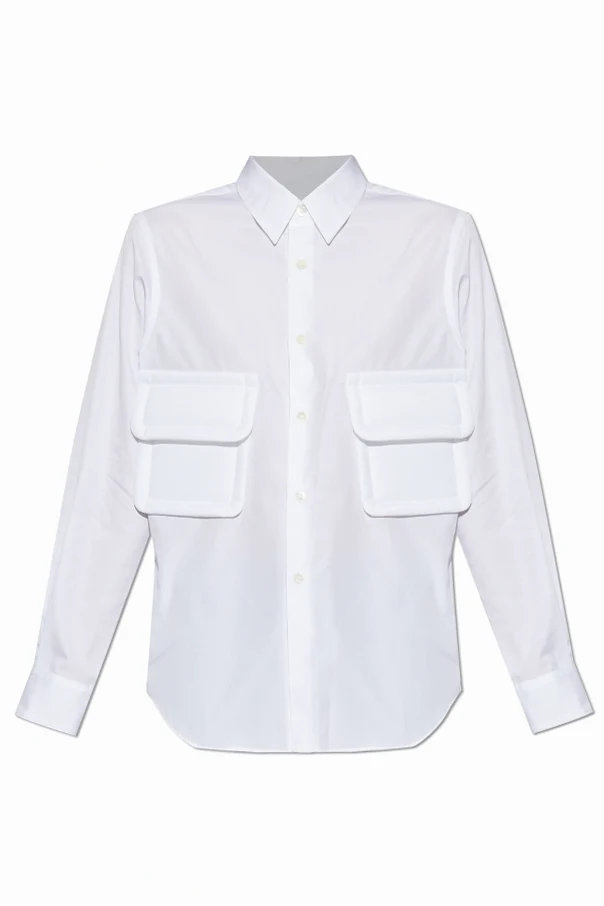BIAŁY  Bawełniana koszula z kieszeniami