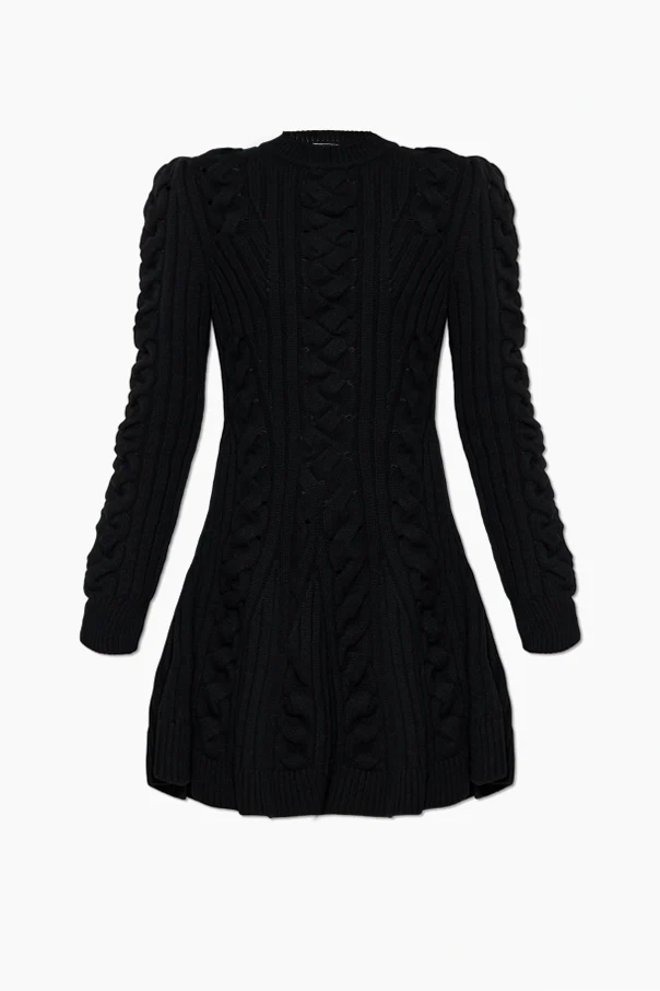 SCHWARZ Wollkleid mit dekorativem Strickmuster