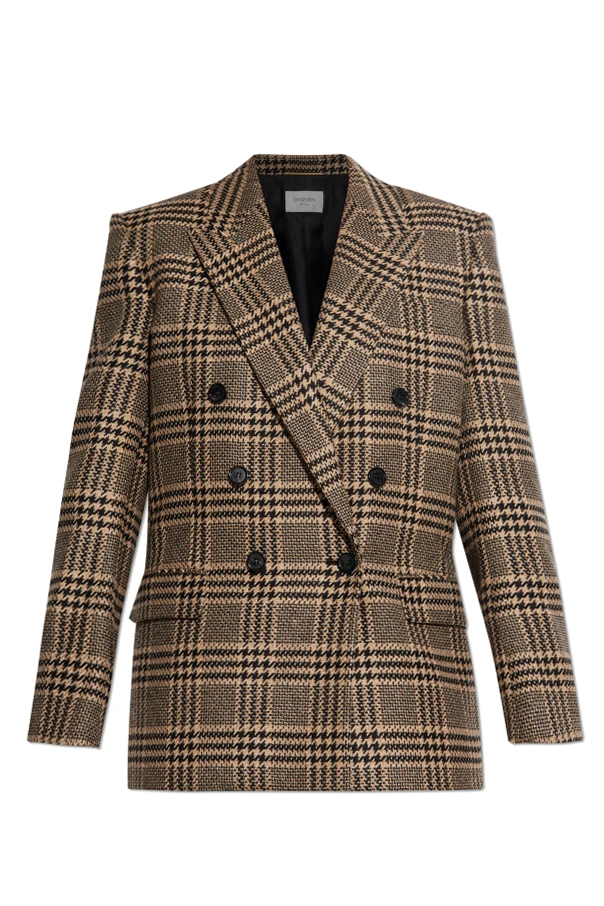 BROWN Double-breasted checked blazer