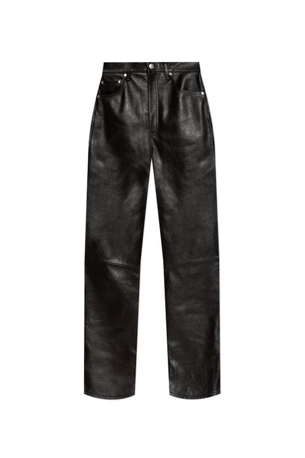 BRĄZOWY Skórzane spodnie