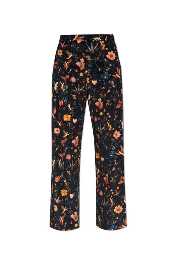 SCHWARZ Samt Hose mit Blumenmuster