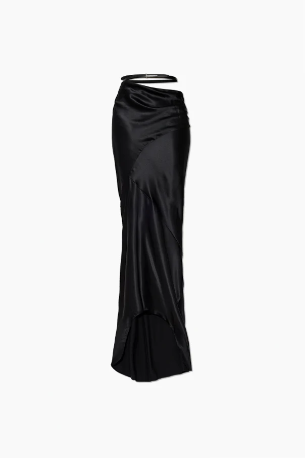 SCHWARZ Seidenrock mit Gürtel