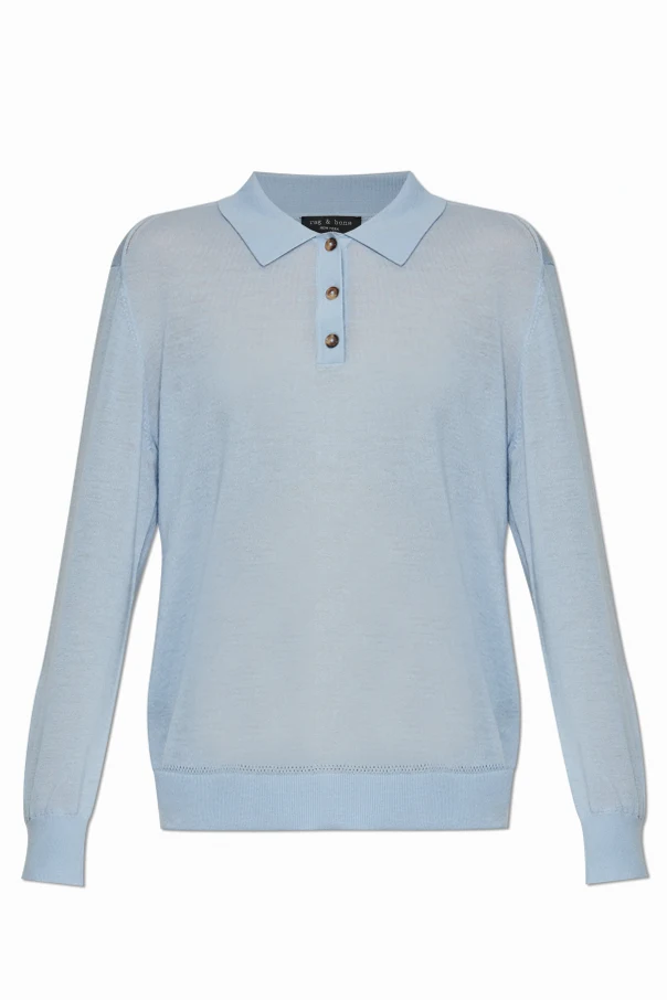 jasnoniebieski Kaszmirowe polo z długimi rękawami