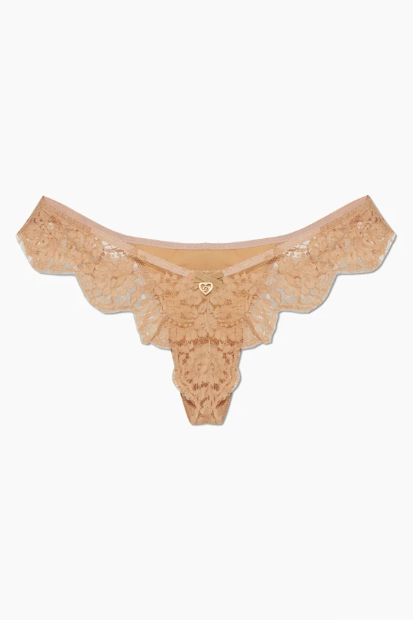 beżowy Stringi z koronkowymi wstawkami