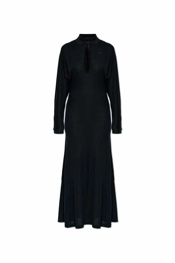 GRÜN Seidenkleid mit Logo-Aufnäher