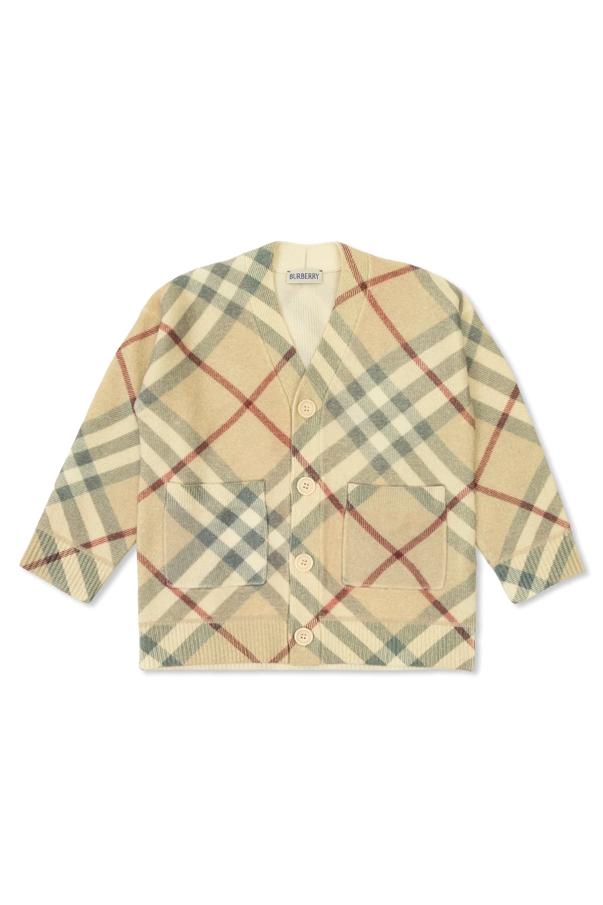 beige Burberry Kids Check Pattern Cardigan