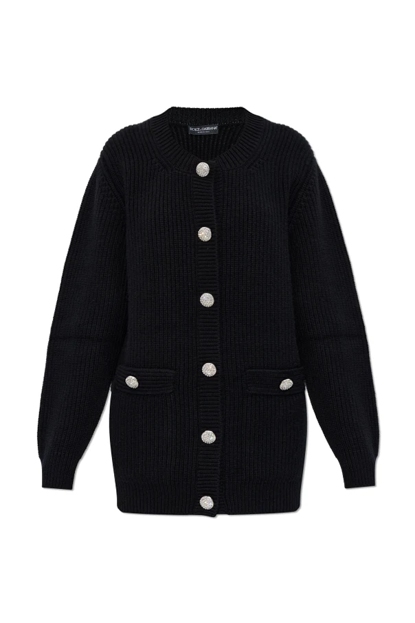 SCHWARZ Cardigan mit glänzenden Knöpfen