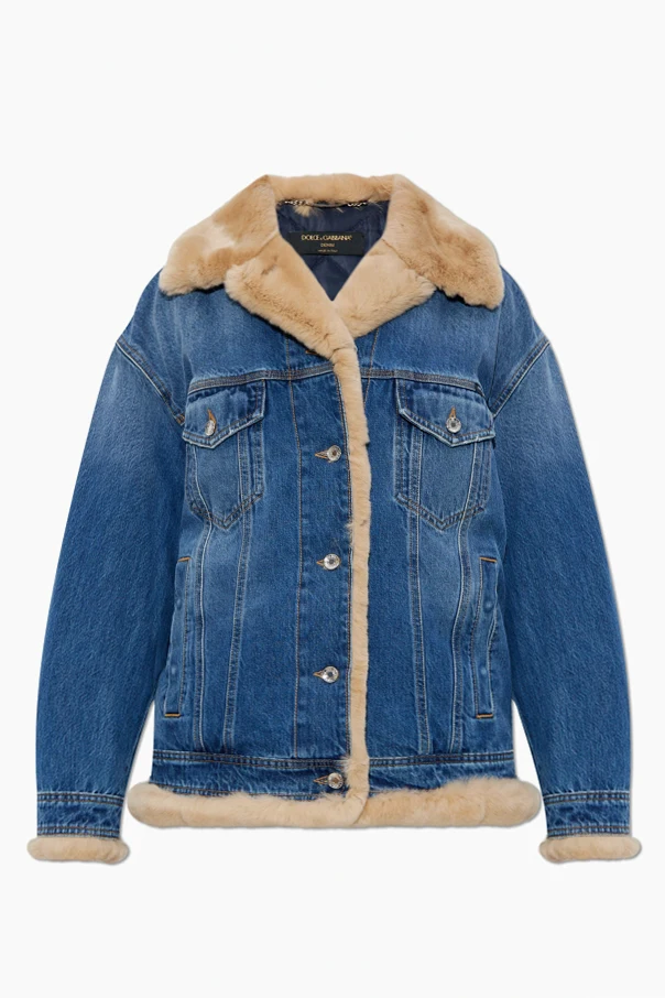 BLAU Jeansjacke mit Kaninchenfellbesatz