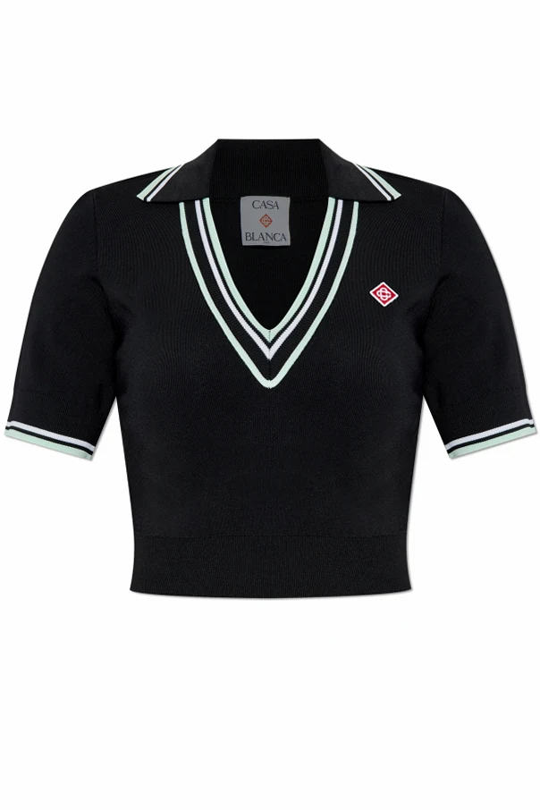 CZARNY Polo z naszywką z logo