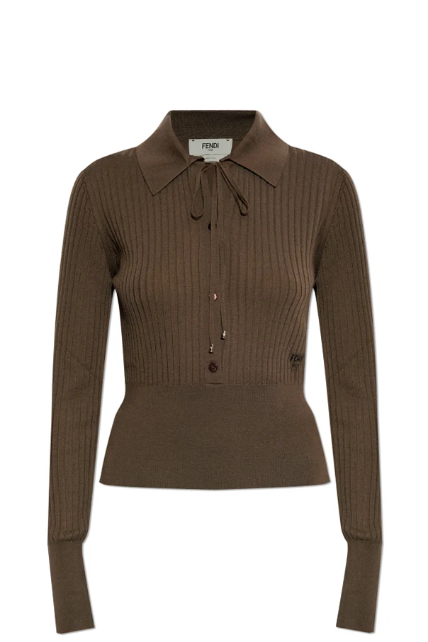 BRĄZOWY Sweter polo z długimi rękawami