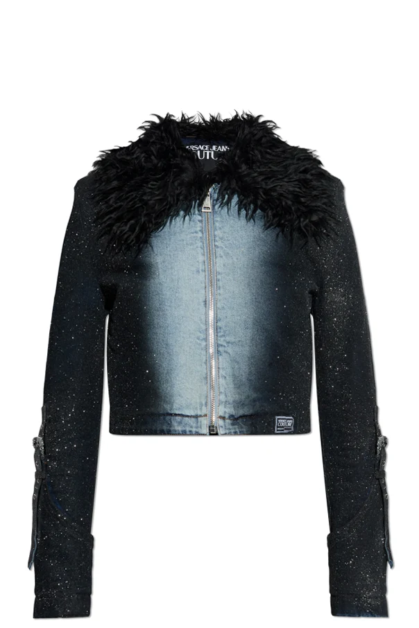 SCHWARZ Jeansjacke mit glänzendem Glitzer