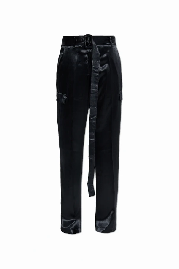 SCHWARZ Satinhose mit Gürtel