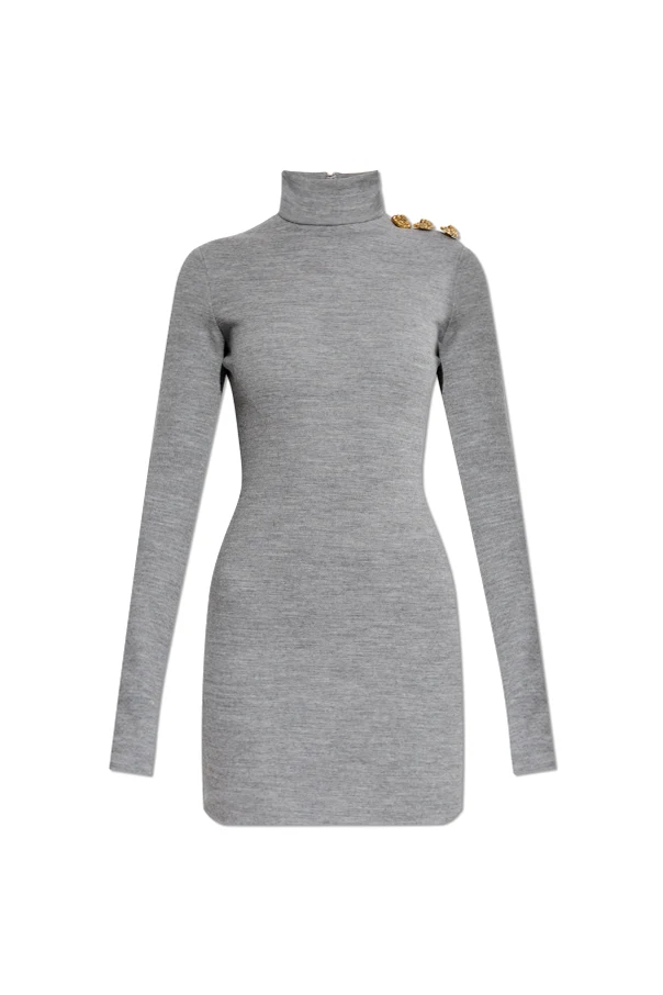 GRAU Kleid mit Stehkragen