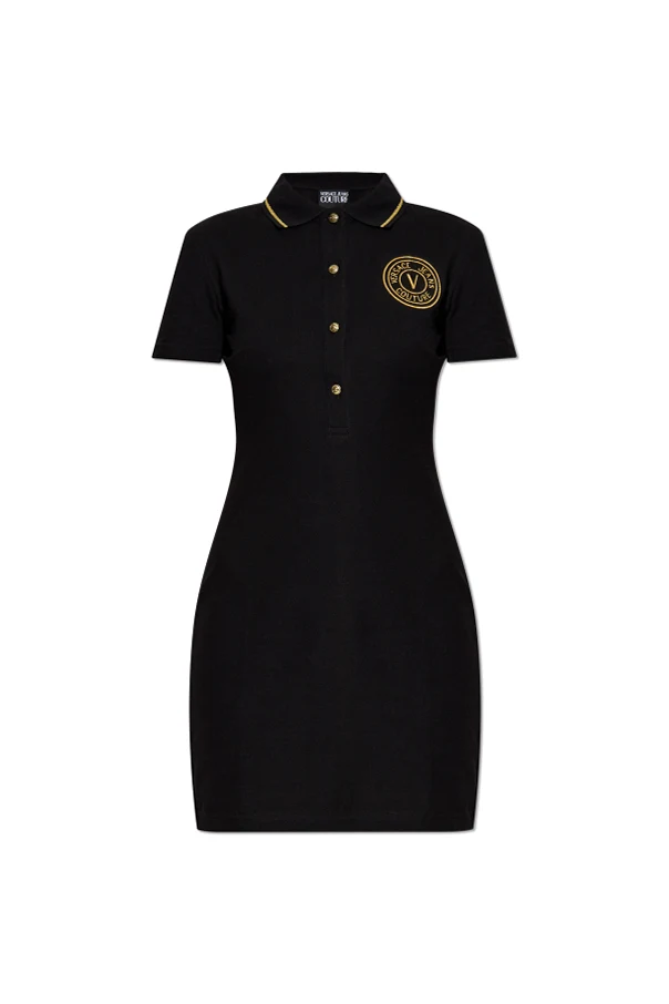 SCHWARZ Polo-Kleid mit aufgesticktem Logo
