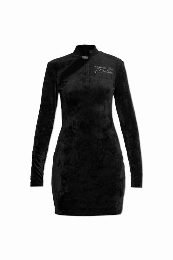 SCHWARZ Samtkleid mit Stehkragen