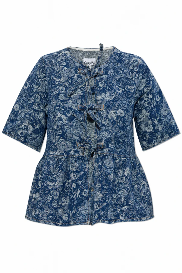 NIEBIESKI Żakardowy jeansowy top