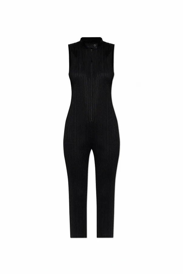 SCHWARZ Ärmelloser Plissee-Jumpsuit