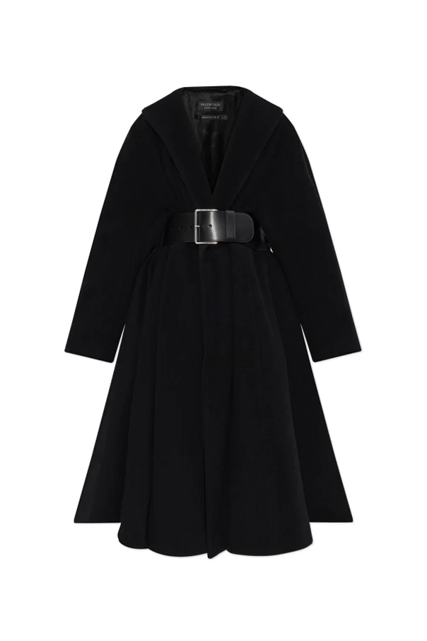 SCHWARZ Wollmantel mit Gürtel