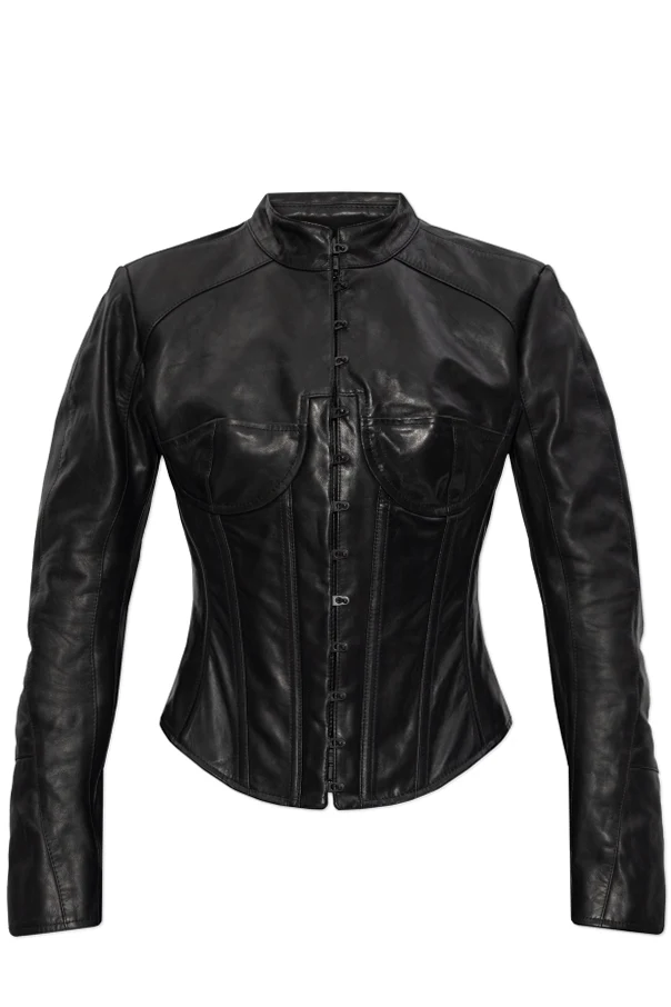 CZARNY Skórzana kurtka ze stójką