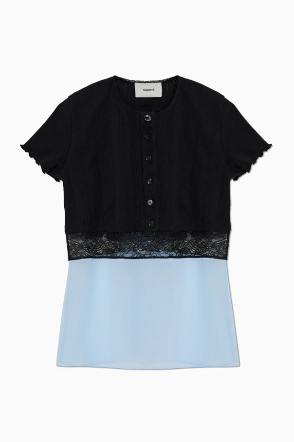 SCHWARZ Top aus kombinierten Materialien