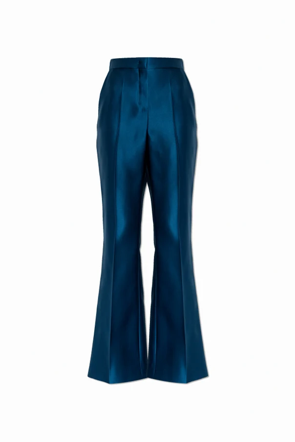 NAVY BLUE Silk pants with flared, crease-front legs