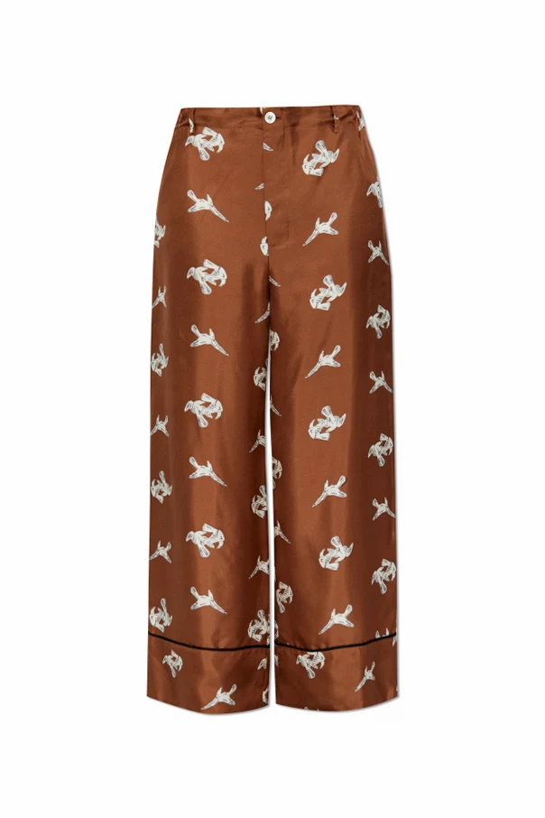 BROWN Silk trousers with print