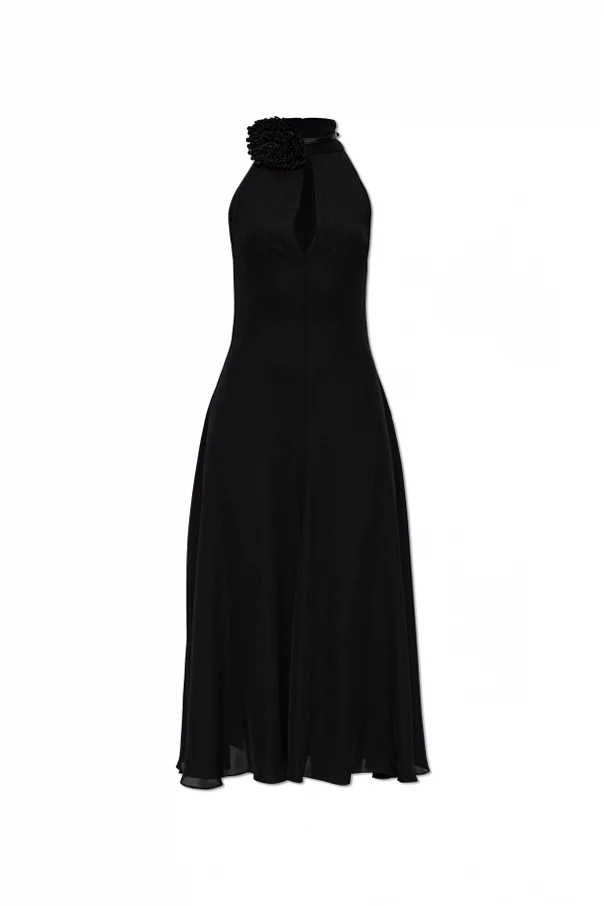 SCHWARZ Kleid mit Lederapplikation am Ausschnitt