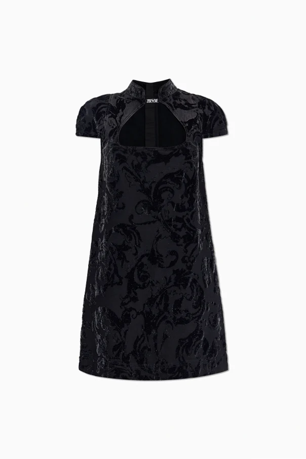 SCHWARZ Kleid mit Samtmuster
