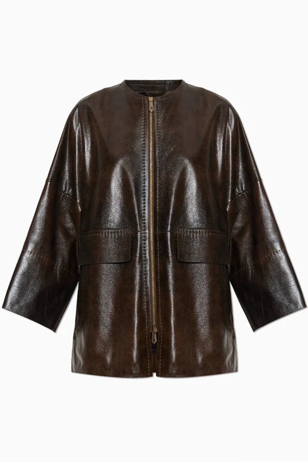 BRĄZOWY Skórzana kurtka `Gambero`