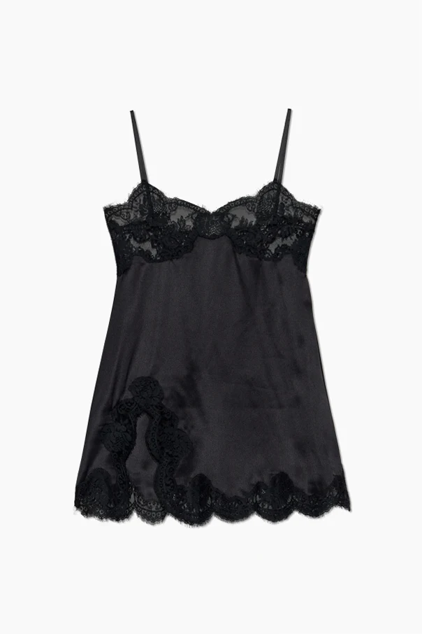 SCHWARZ Seidenkleid mit Spitzeneinsätzen