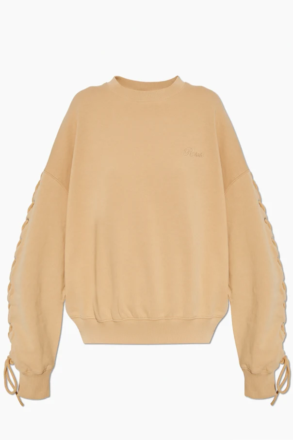 beżowy Bluza przeplatana trokami na rękawach