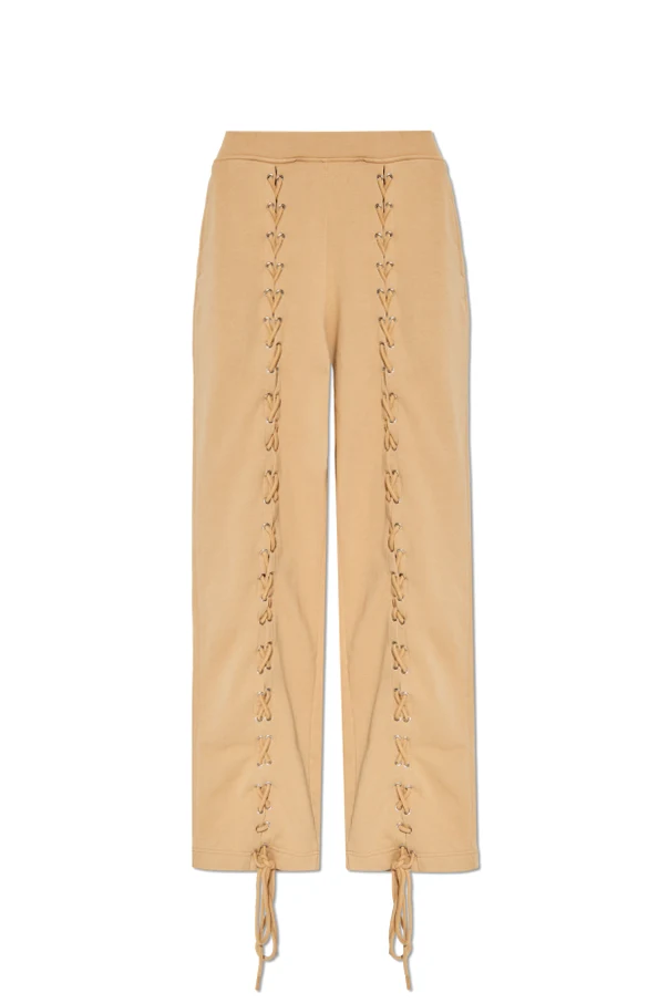 beżowy Spodnie dresowe przeplatane trokami