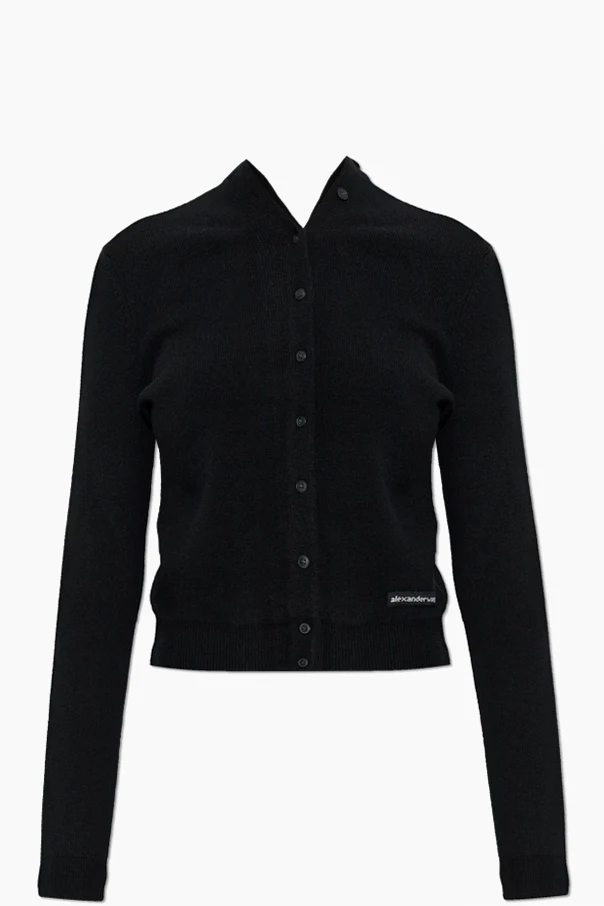 SCHWARZ Cardigan mit Logo-Patch