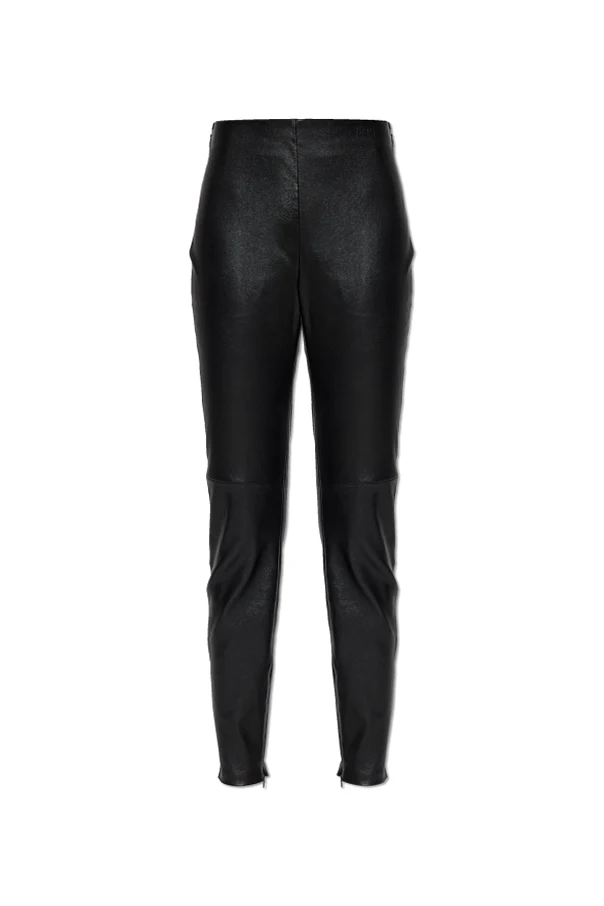 BLACK Leather trousers with zippers sewn into the legs