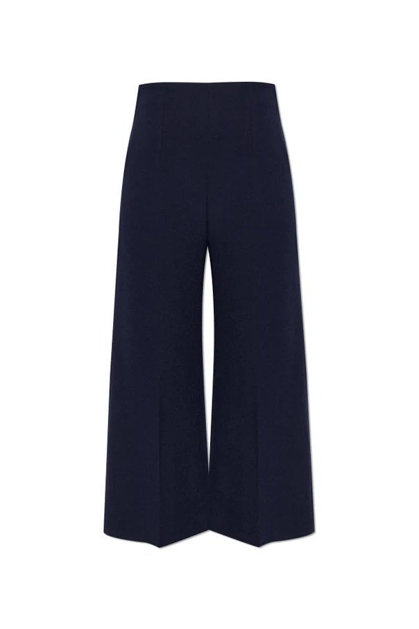 GRANATOWY Spodnie z szerokimi nogawkami w kant