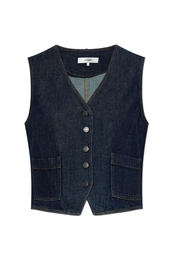 GRANATOWY Jeansowa kamizelka