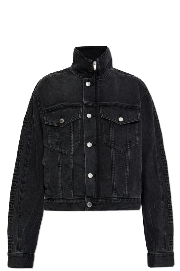 SCHWARZ Jeansjacke mit Stehkragen