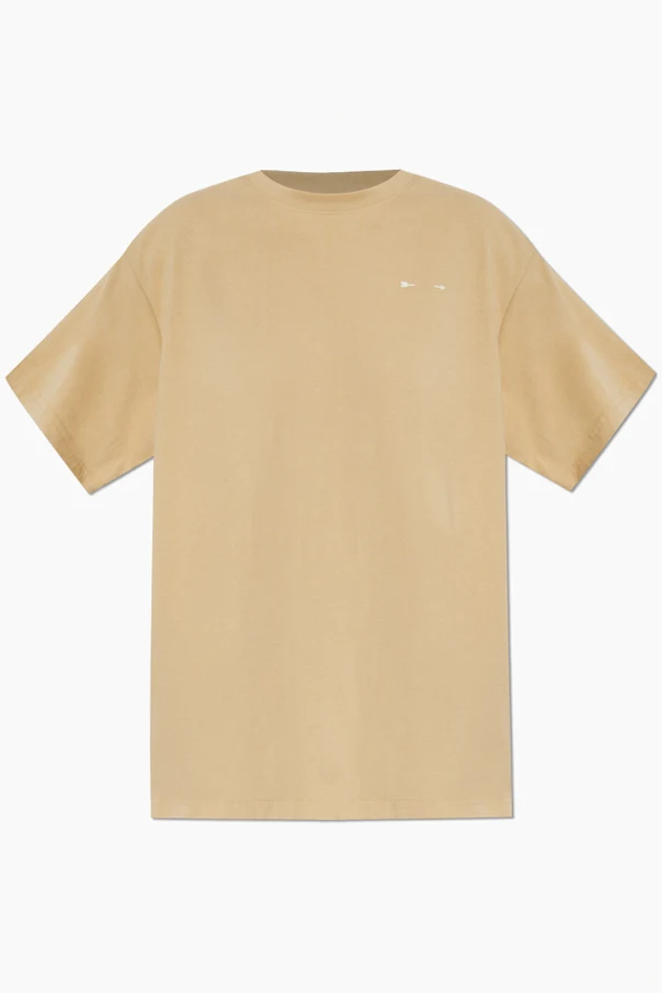 beżowy T-shirt z nadrukiem