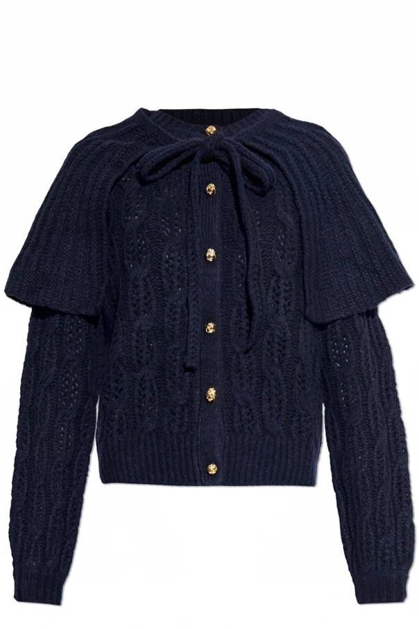 GRANATOWY Kardigan z odpinanym kołnierzem