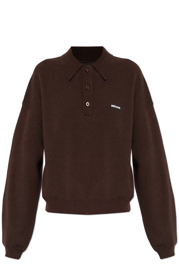 BRĄZOWY Polo z naszywką z logo